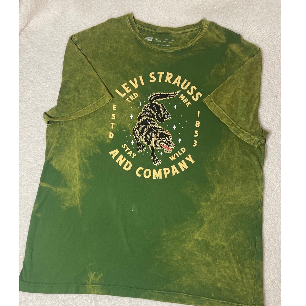 Levi's Green‎ Acid Wash Wolf Graphic Tee Shirt 2XL Oversized Streetwear